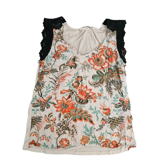 NAF NAF Tops - NAF NAF Blouse Womens Small  Floral Crochet Cap Sleeve  Blouse